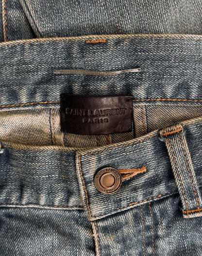 Saint Laurent Paris AW15 ‘D02' Distressed Crash Light Wash Skinny Denim