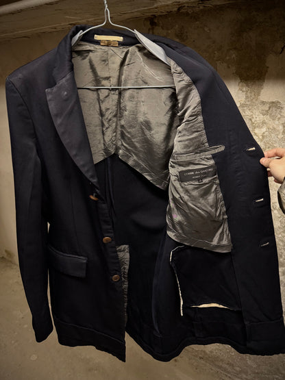 COMME des GARÇONS HOMME PLUS AW13 Dark Navy Hem Strap Poly Long Blazer detail | DRIEW GARMENTS