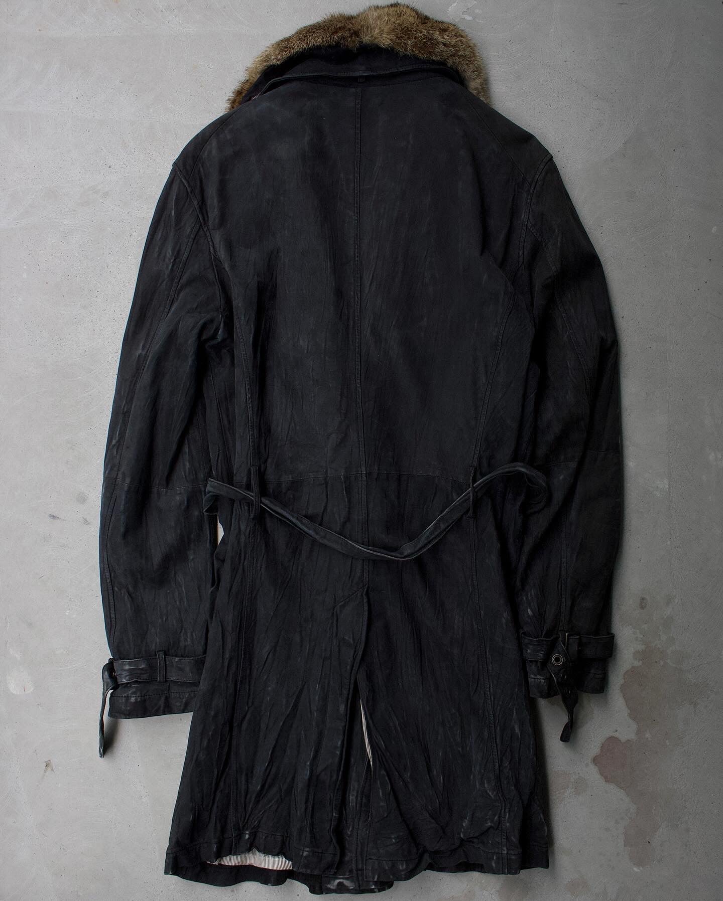 Kyoji Maruyama AW04 Fur Collar Calfskin Suede Leather Coat