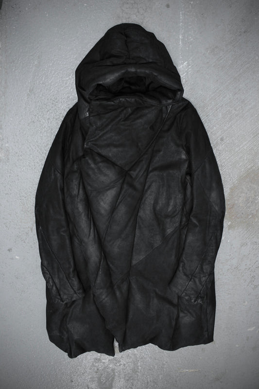 Julius_7 AW15-16 "sphere;" Hooded Lamb Nubuck Leather Down Puffer Jacket