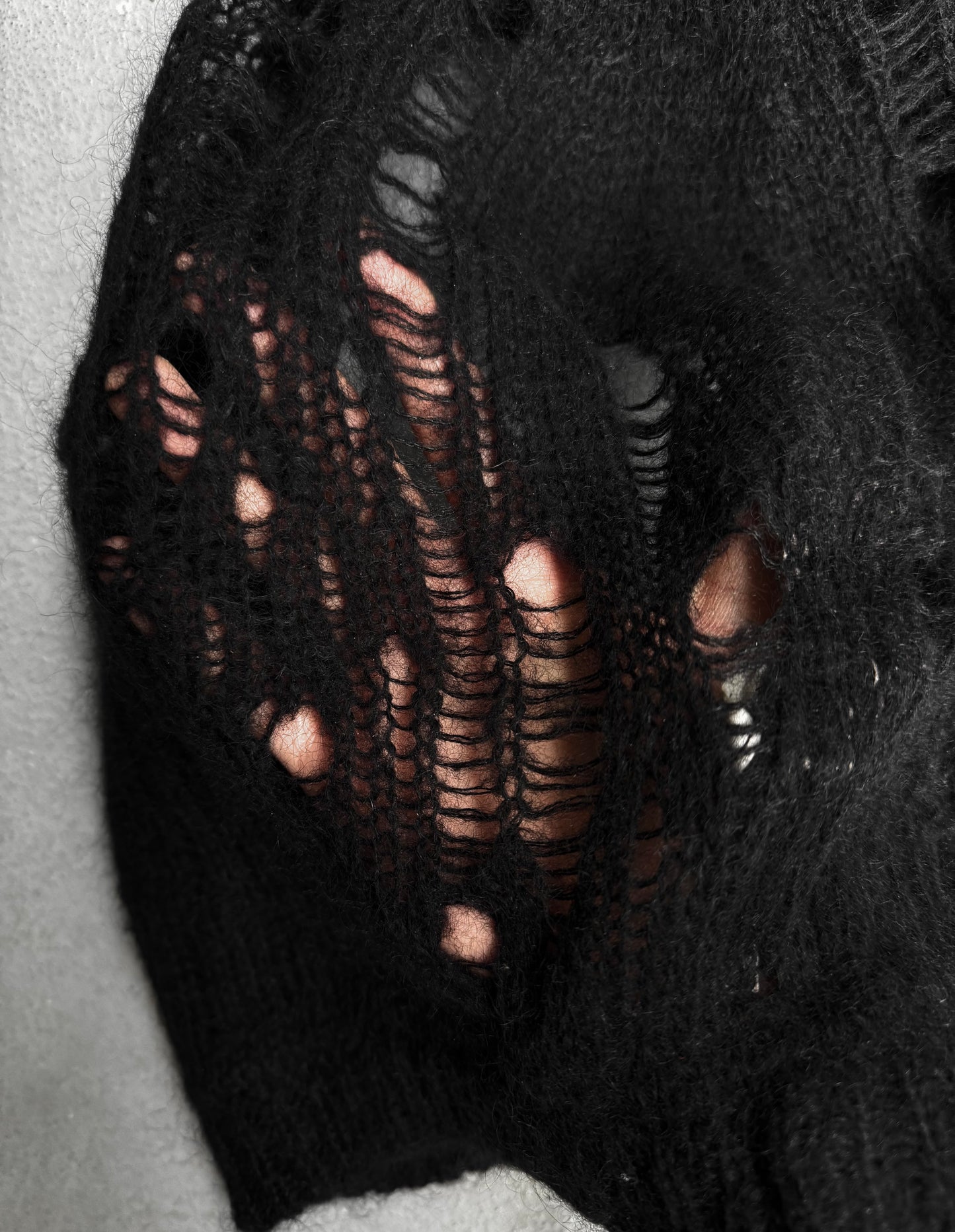 Rick Owens SS24 “LIDO” Distressed Spider Knit Jera Mohair Hood