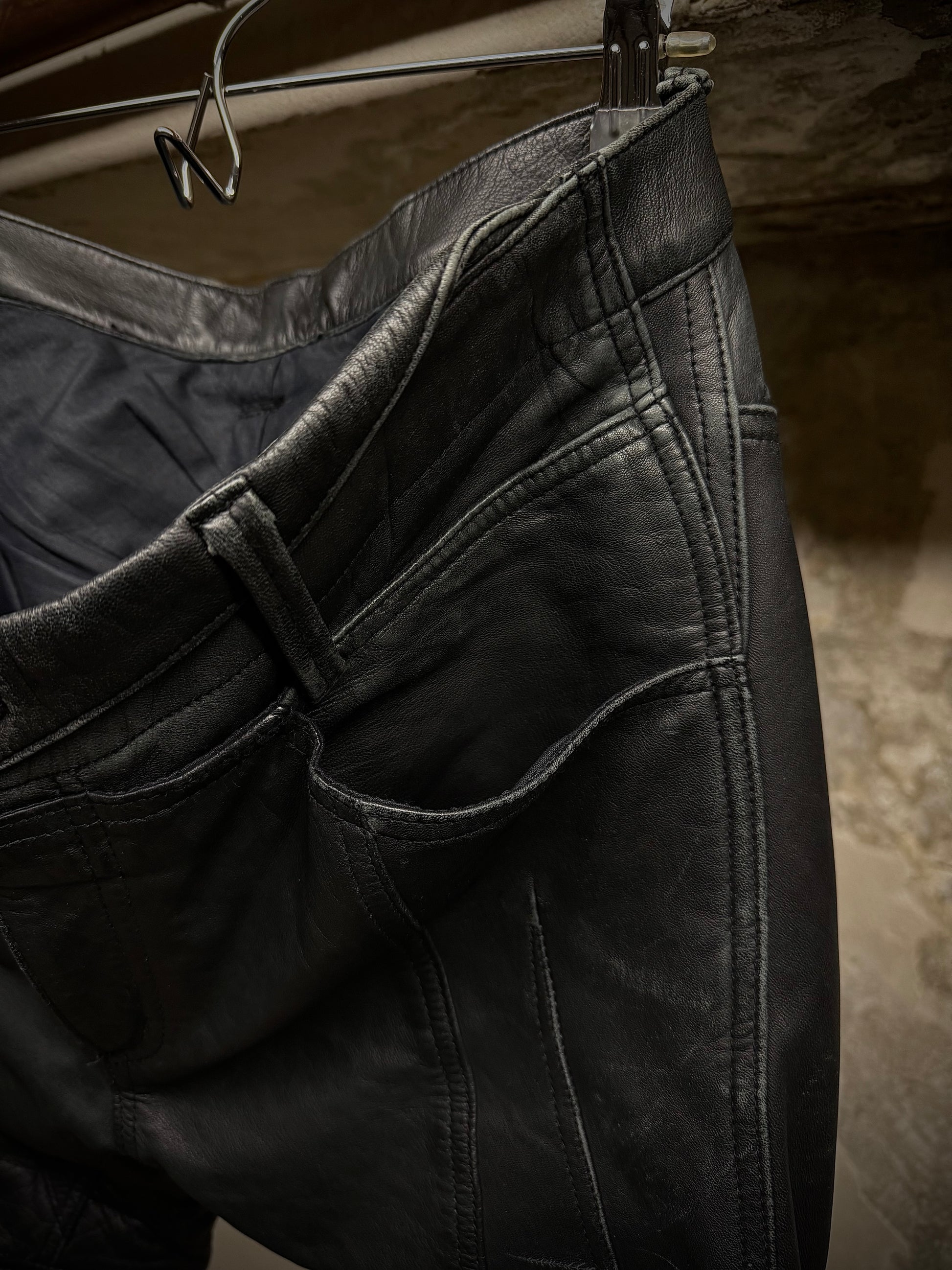 Yasuyuki Ishii Early 00s Padded Biker Sheepskin Leather Pants detail | DRIEW GARMENTS