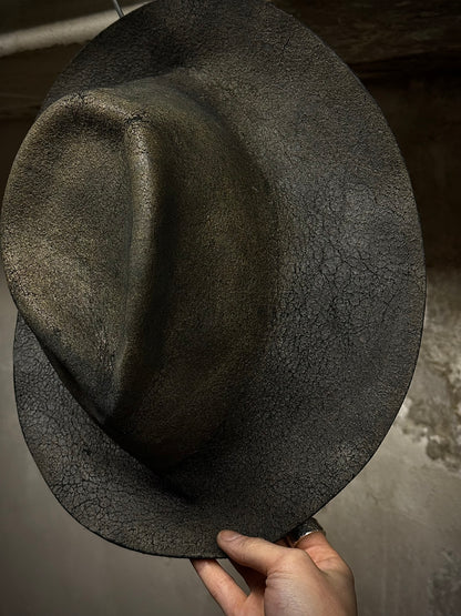 Reinhard Plank 'NORMA' Black Wool Bronze Burned Hat detail | DRIEW GARMENTS