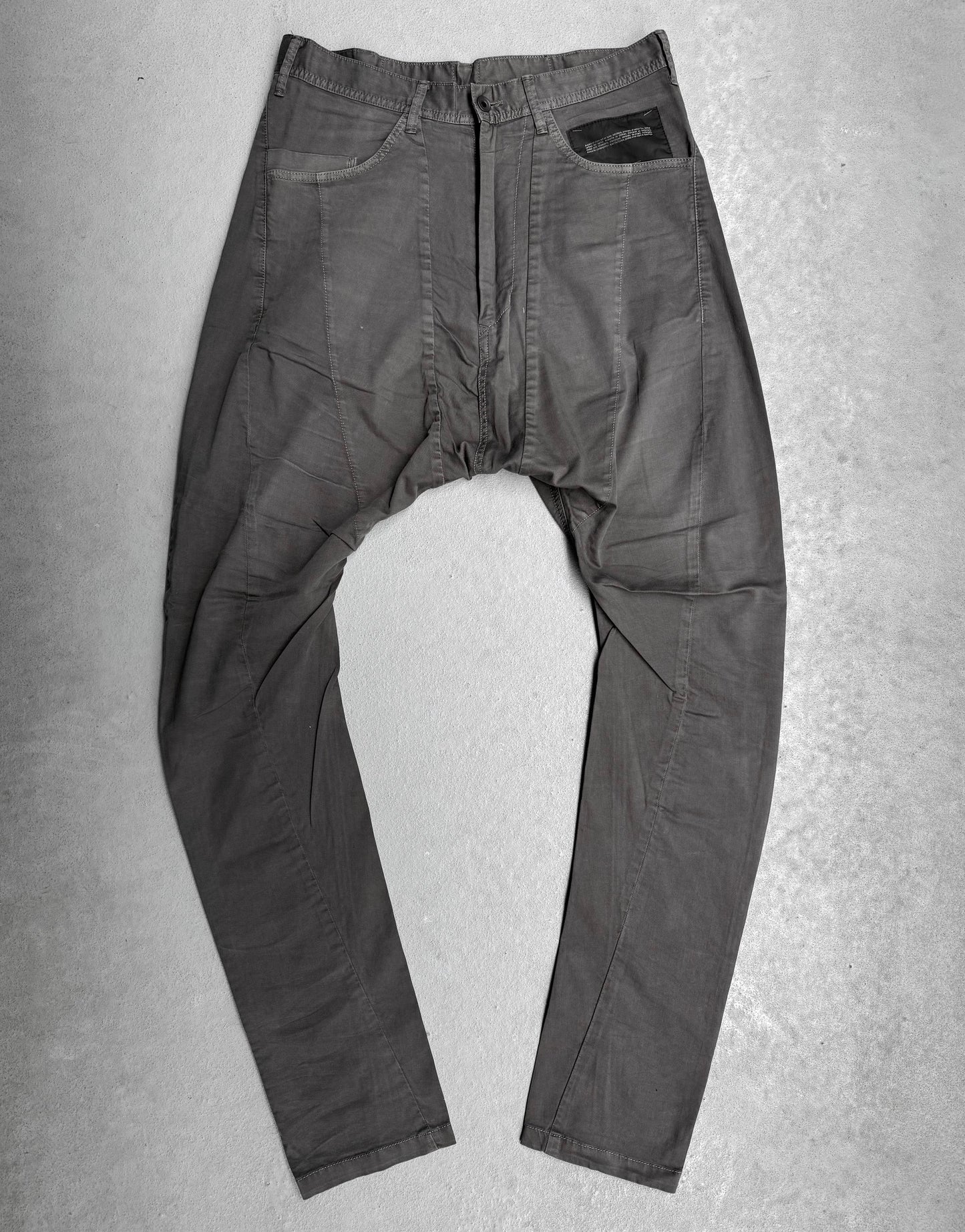 Julius_7 SS16 “sefiroth;” Grey Drop-crotch J-Cut Skinny Pants