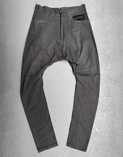 Julius_7 SS16 “sefiroth;” Grey Drop-crotch J-Cut Skinny Pants