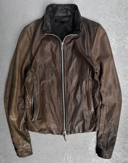 EKAM Early 00s Garment-dyed Brown Sheepskin Leather Single Rider Jacket