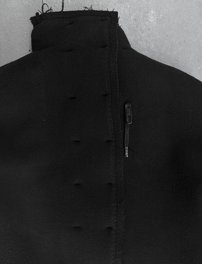 Boris Bidjan Saberi AW21 'COAT MID 1 F19203' Frayed Edge High Neck Wool Coat