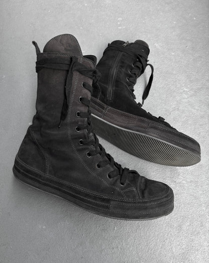 Ann Demeulemeester Scamosciato Two-toned Black Suede High-top Sneakers