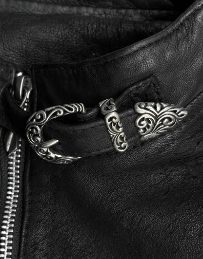 14thAddiction Distressed Sheepskin Leather Cross-zip Jacket