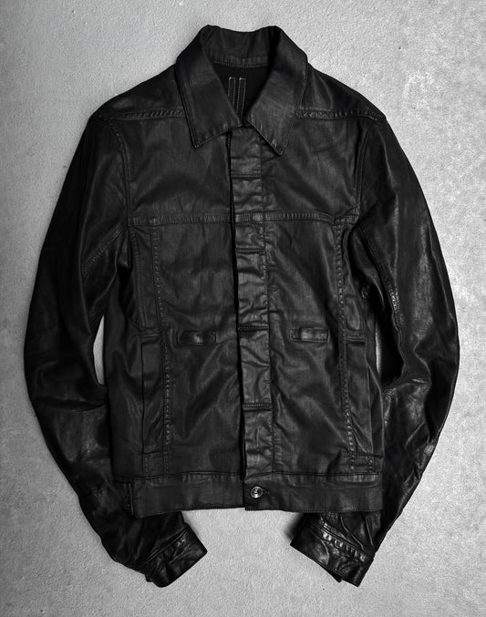 Rick Owens DRKSHDW SS12 “NASKA” Leather Sleeve Waxed Worker Jacket