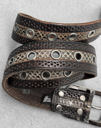 Tornado Mart Early 00s Python Skin ‘Fleur’ Engraved Western Belt