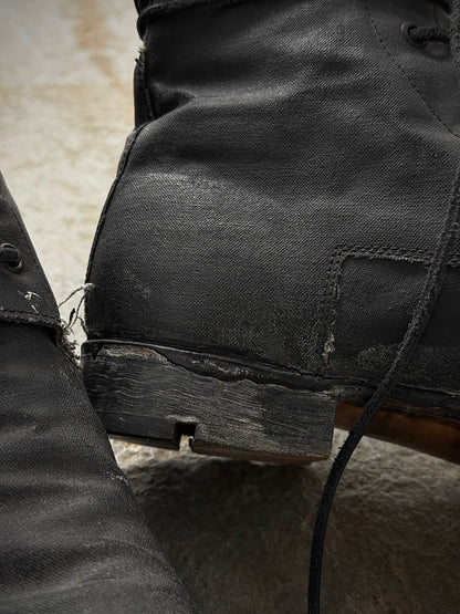 Layer-0 2010s Distressed Grey Waxed Coated Vespucci Sail Hemp Ankle Boots detail | DRIEW GARMENTS