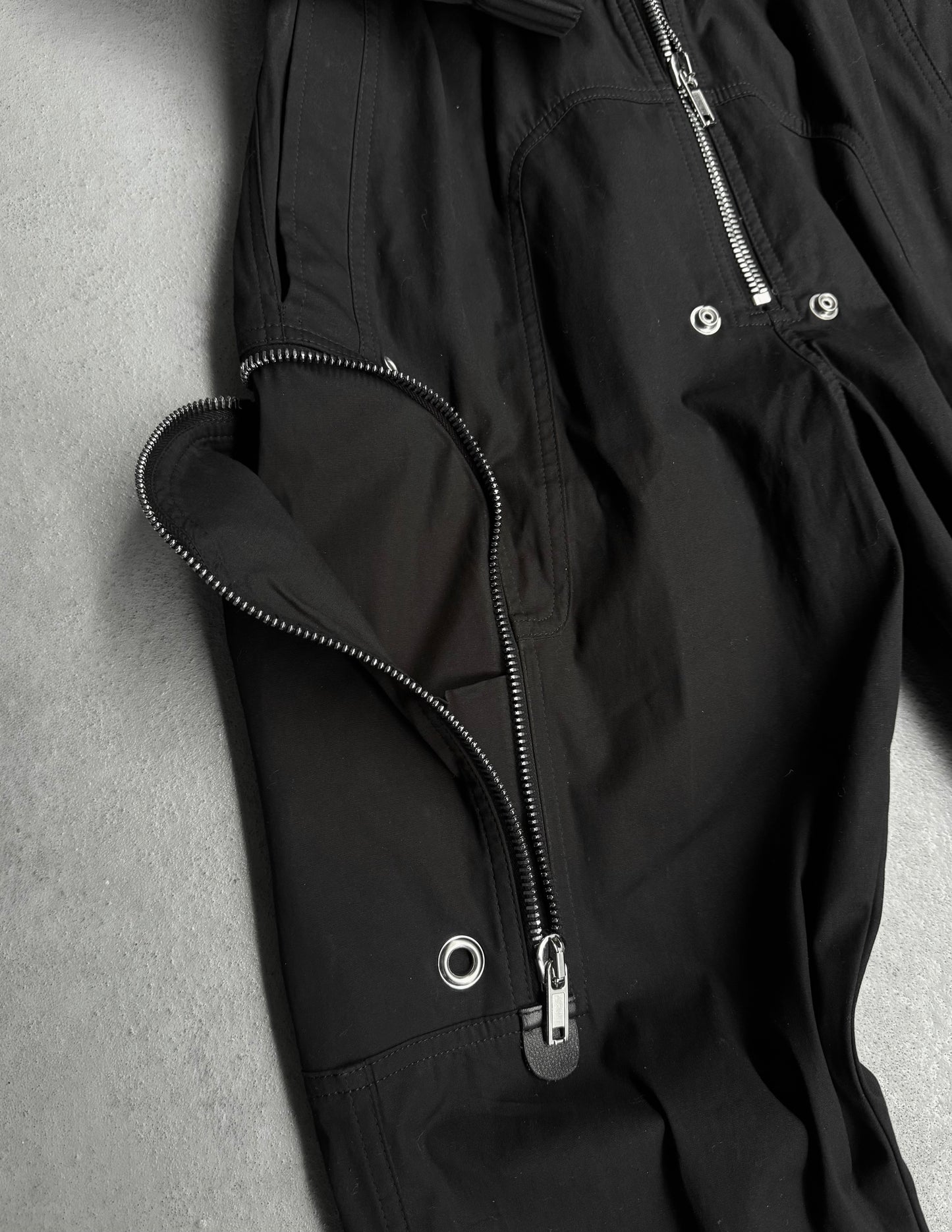 Rick Owens SS23 "EDFU" Black Bauhaus Cargo Larry Flight Jumpsuit