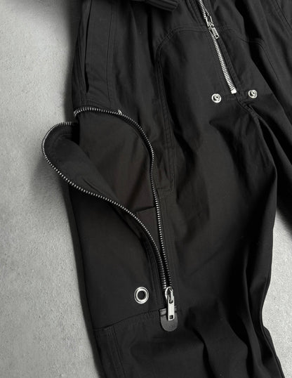 Rick Owens SS23 "EDFU" Black Bauhaus Cargo Larry Flight Jumpsuit