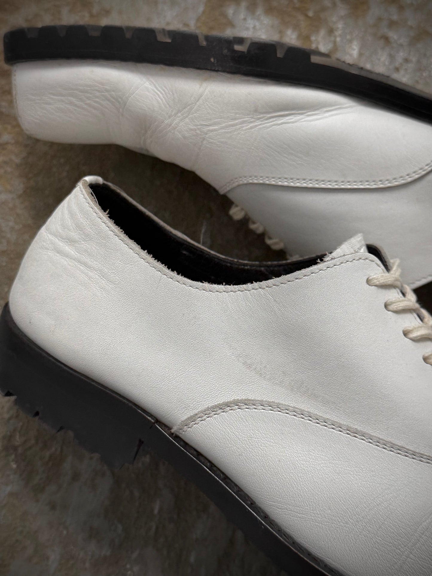 COMME des GARÇONS HOMME PLUS SS11 White Square Toe Leather Derbies detail | DRIEW GARMENTS