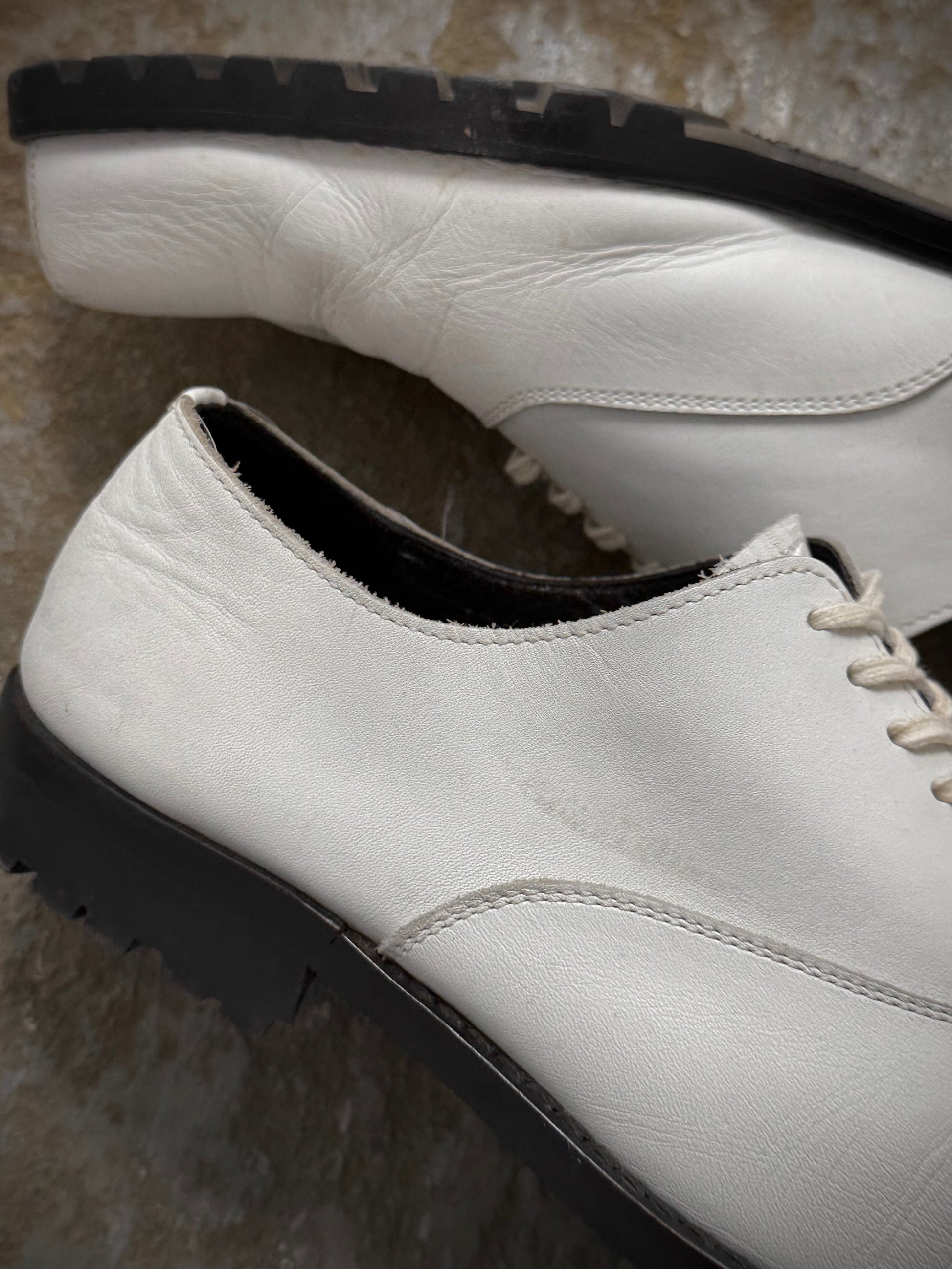 COMME des GARÇONS HOMME PLUS SS11 White Square Toe Leather Derbies detail | DRIEW GARMENTS
