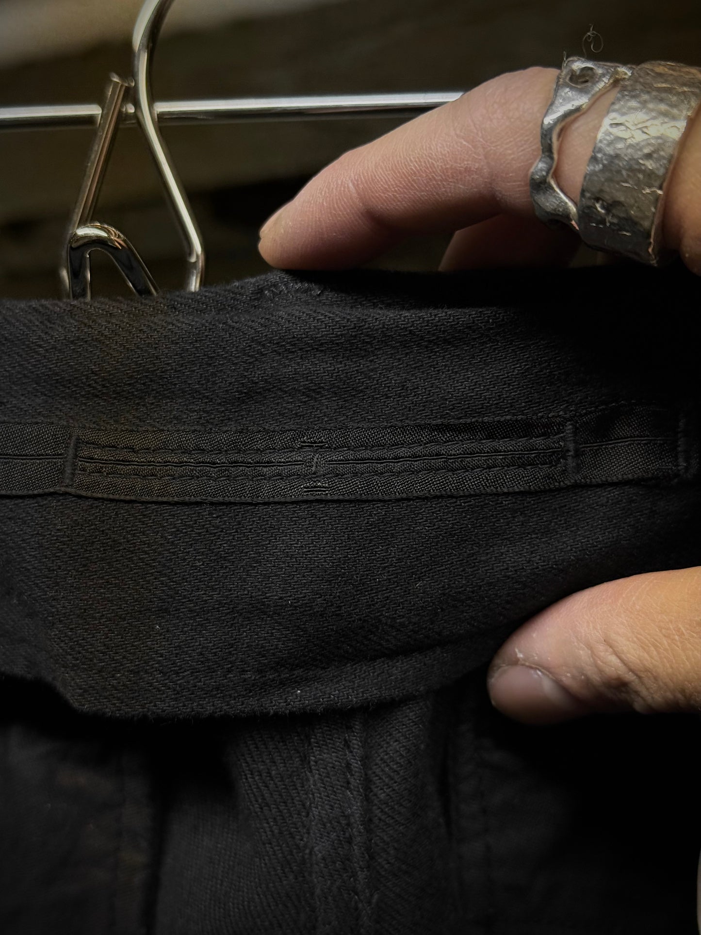 Julius_7 SS15 “prism;” Waxed Jumbo Velcro Gas-Mask Cargos Denim