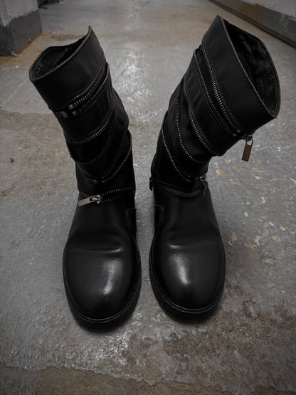 Raf Simons AW06-07 "Ashes & Heroes" Accordion Multi-Zip Leather Boots detail | DRIEW GARMENTS