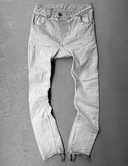 Boris Bidjan Saberi AW21 ‘P13-HS-TF’ Faded Light Grey Resin-Dyed Hand Stitch Denim