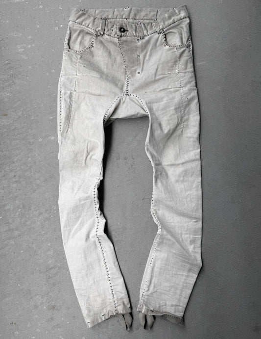 Boris Bidjan Saberi AW21 ‘P13-HS-TF’ Faded Light Grey Resin-Dyed Hand Stitch Denim