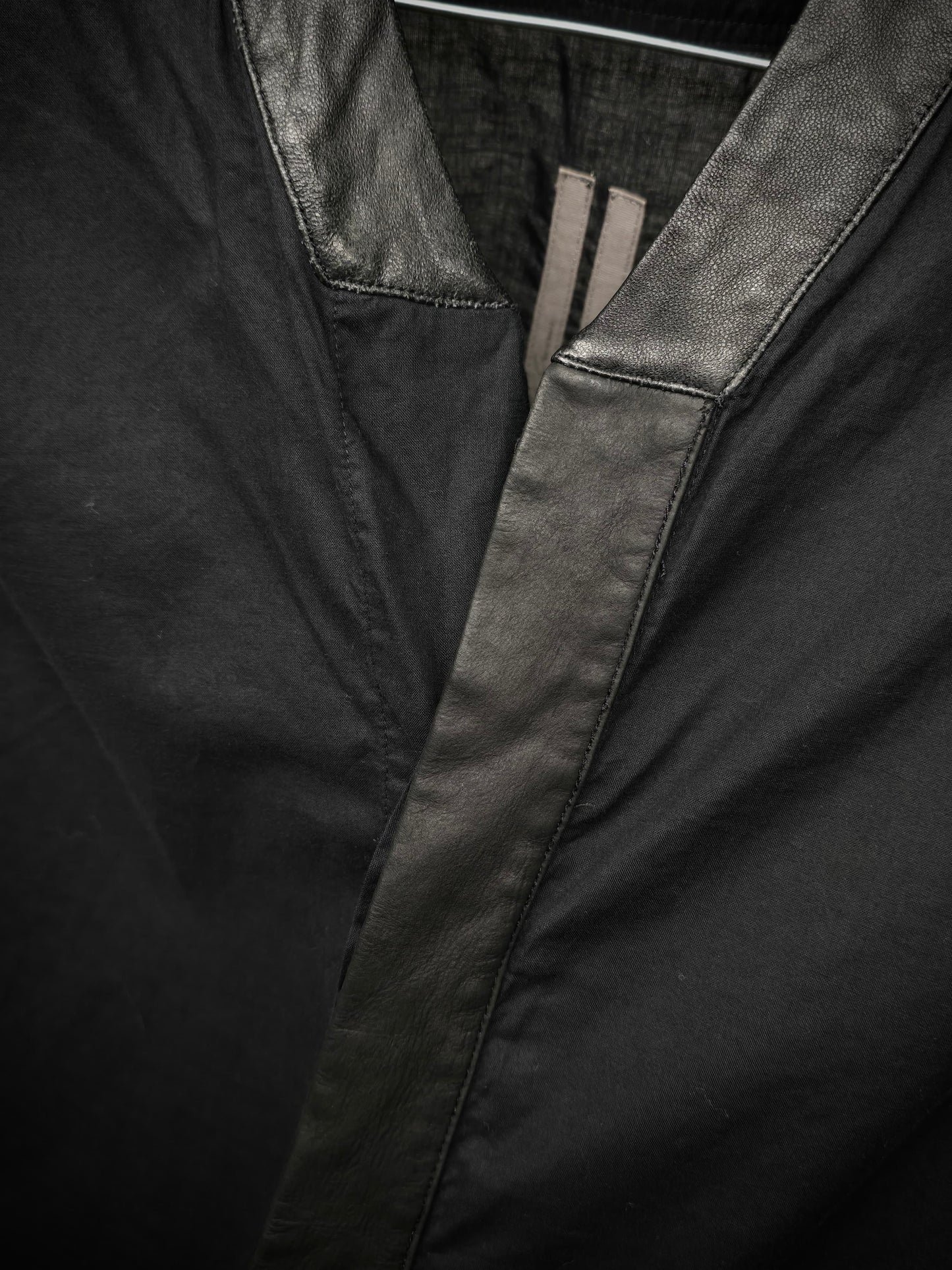 Rick Owens SS16 "CYCLOPS" Calf Leather Trim Mandarin Collar Shirt detail | DRIEW GARMENTS
