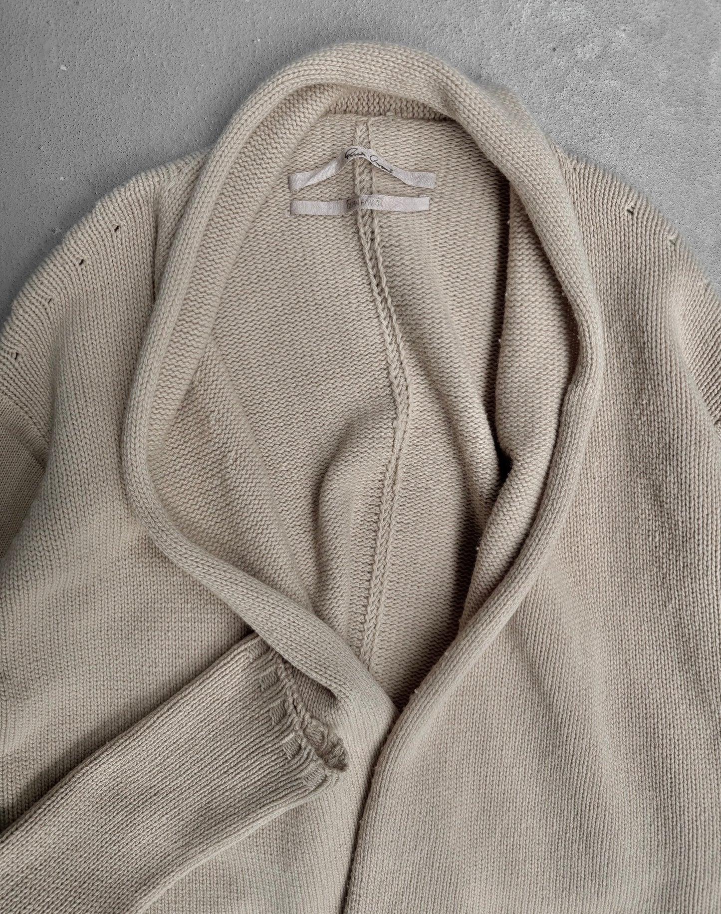 Rick Owens AW04 “QUEEN” Beige Merino Wool Open Cardigan