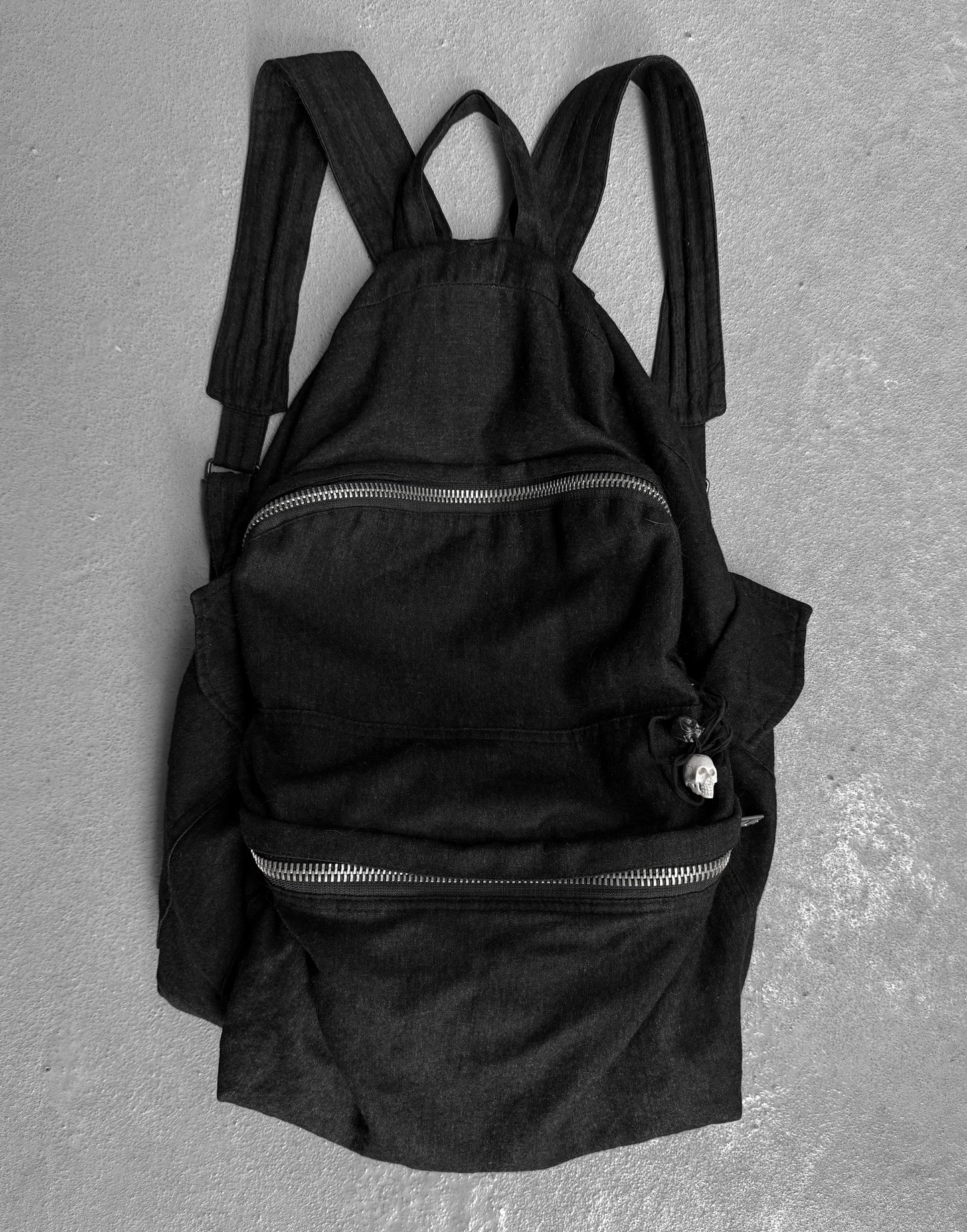 Ann Demeulemeester 2010s Skull Charm Wool Ramie Backpack