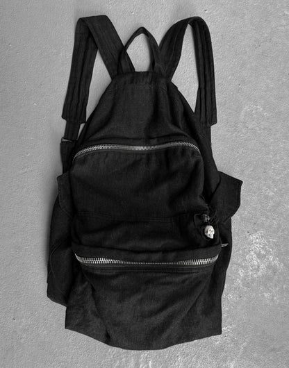 Ann Demeulemeester 2010s Skull Charm Wool Ramie Backpack