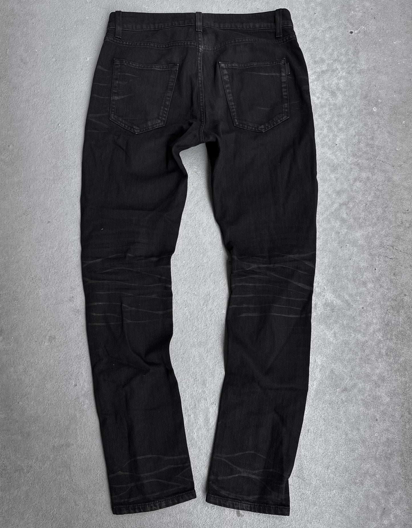 Saint Laurent Paris SS20 Black ‘D21’ Waxed Whiskers Skinny Denim