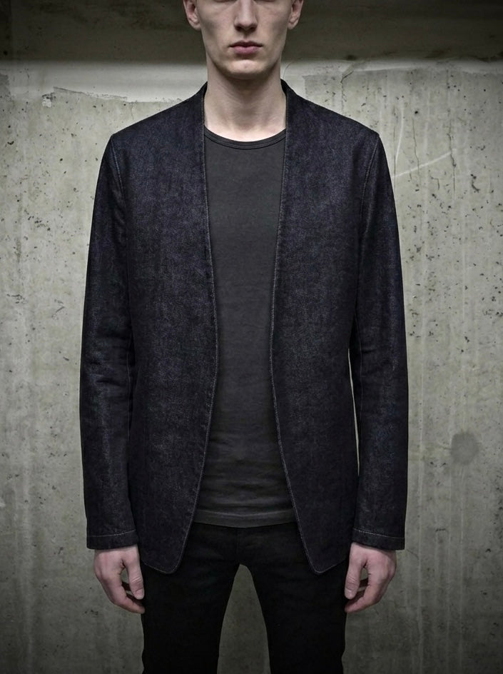 Maison Martin Margiela AW19 Minimal Open-Front Raw Indigo Denim Jacket