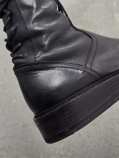 Ann Demeulemeester AW21 Black ‘Vitello’ Back-Lace Leather Boots