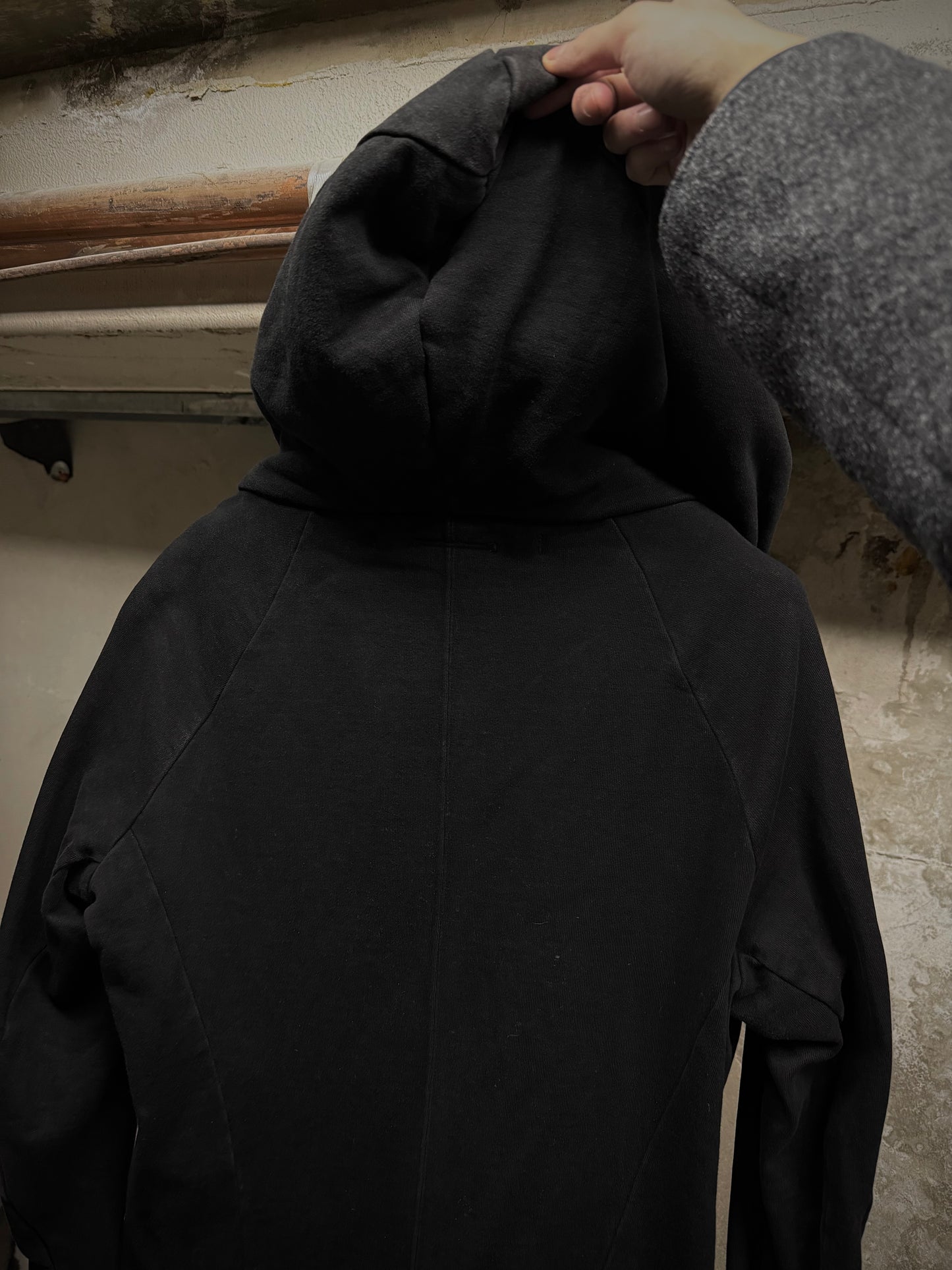 Julius_7 AW14-15 "Glitch;" Asymmetrical Cotton Sweat Zip Hooded Jacket