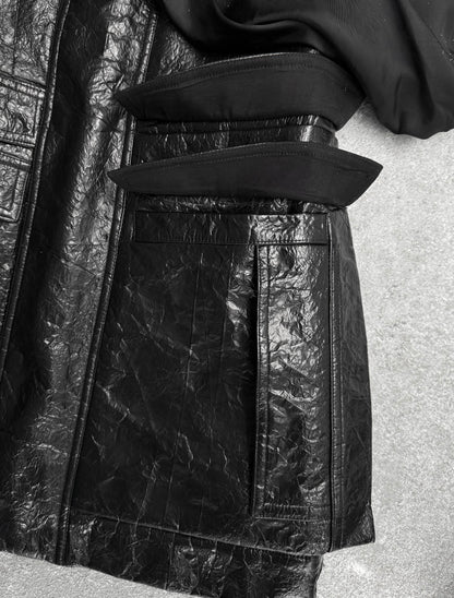 Rick Owens SS16 "CYCLOPS" Faux Leather Deconstructed Sleeve Military Jacket detail | DRIEW GARMENTS