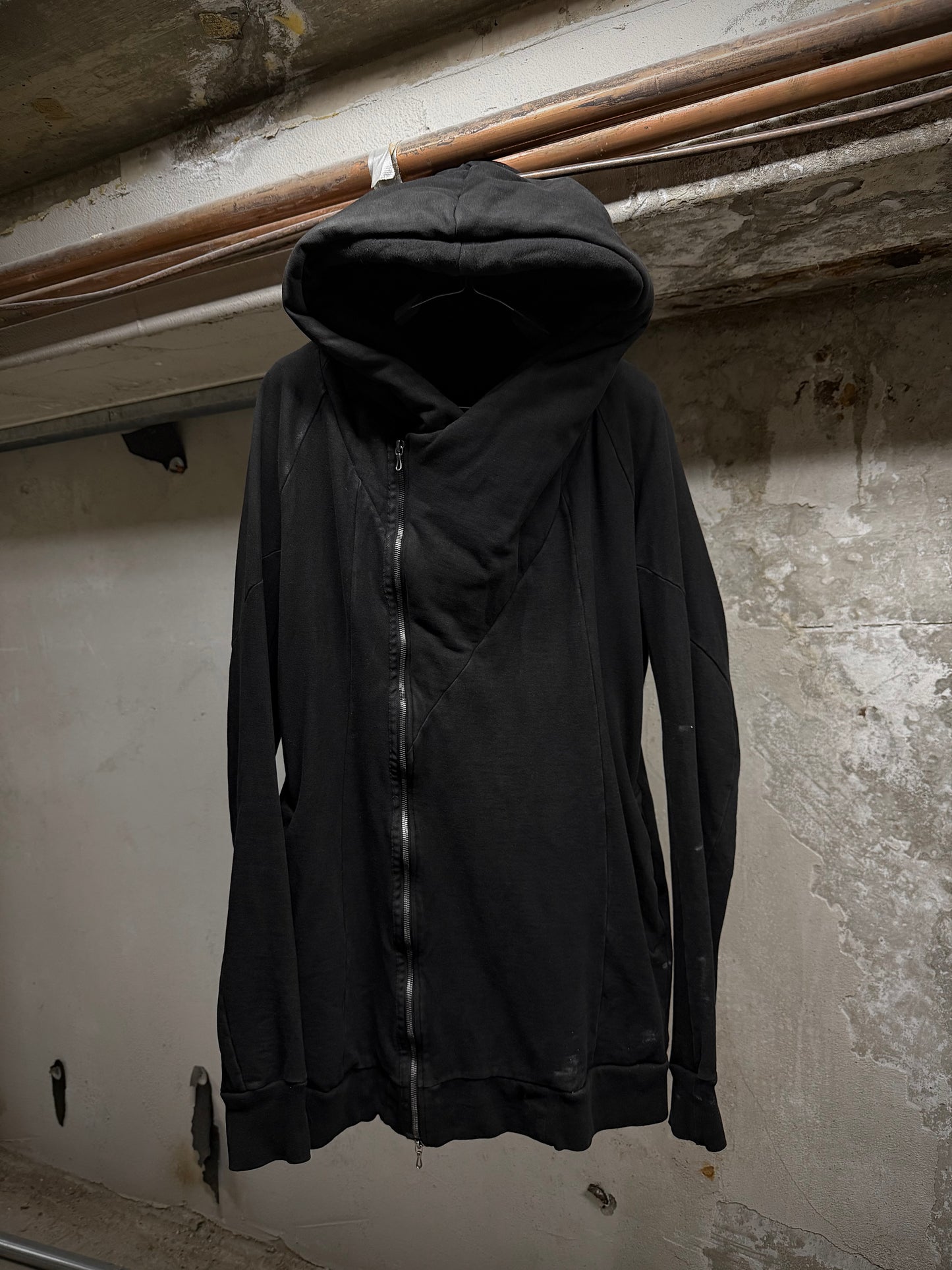 Julius_7 AW14-15 "Glitch;" Asymmetrical Cotton Sweat Zip Hooded Jacket