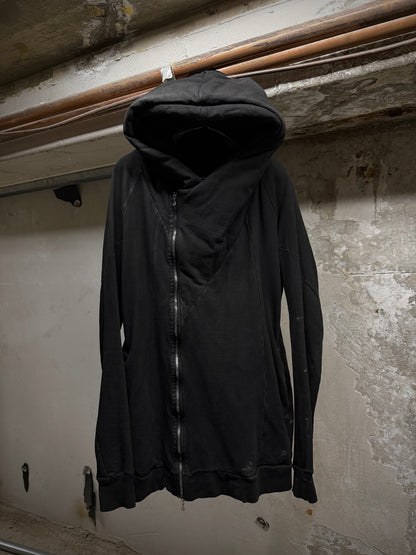 Julius_7 AW14-15 "Glitch;" Asymmetrical Cotton Sweat Zip Hooded Jacket