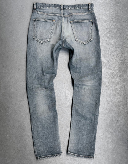 Saint Laurent Paris SS20 Blue ‘D10’ Distressed Knee Skinny Denim