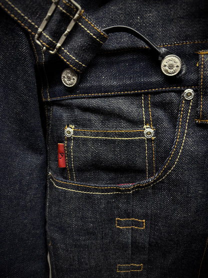 Yuji Yamada 00s 'FURNISHINGS' Removable Leather Harness Raw Denim 'Jean' Jacket detail | DRIEW GARMENTS