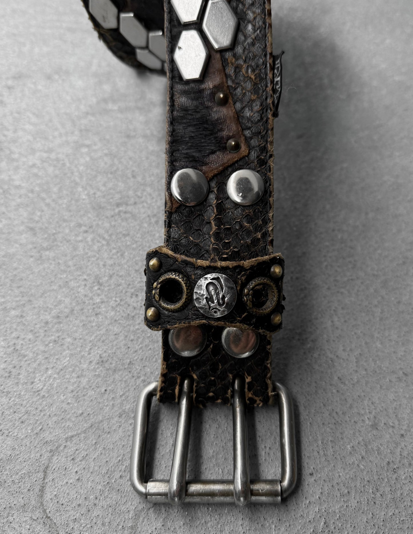 KMRii Early 00s Scar-stitch Honeycomb Leather Belt