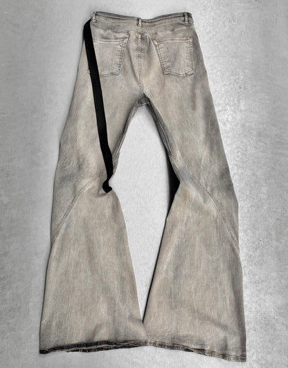 Rick Owens DRKSHDW AW23 “LUXOR” Mineral Wash ‘Bias’ Spiral Flare Bootcut Denim