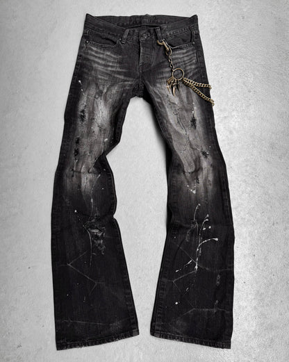 GOSTAR DE FUGA Early 00s Washed Grey Painted Flare Bootcut Denim