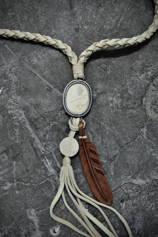 Isamu Katayama “BACKLASH” Feather & Horn Pendant Deerskin Leather Necklace