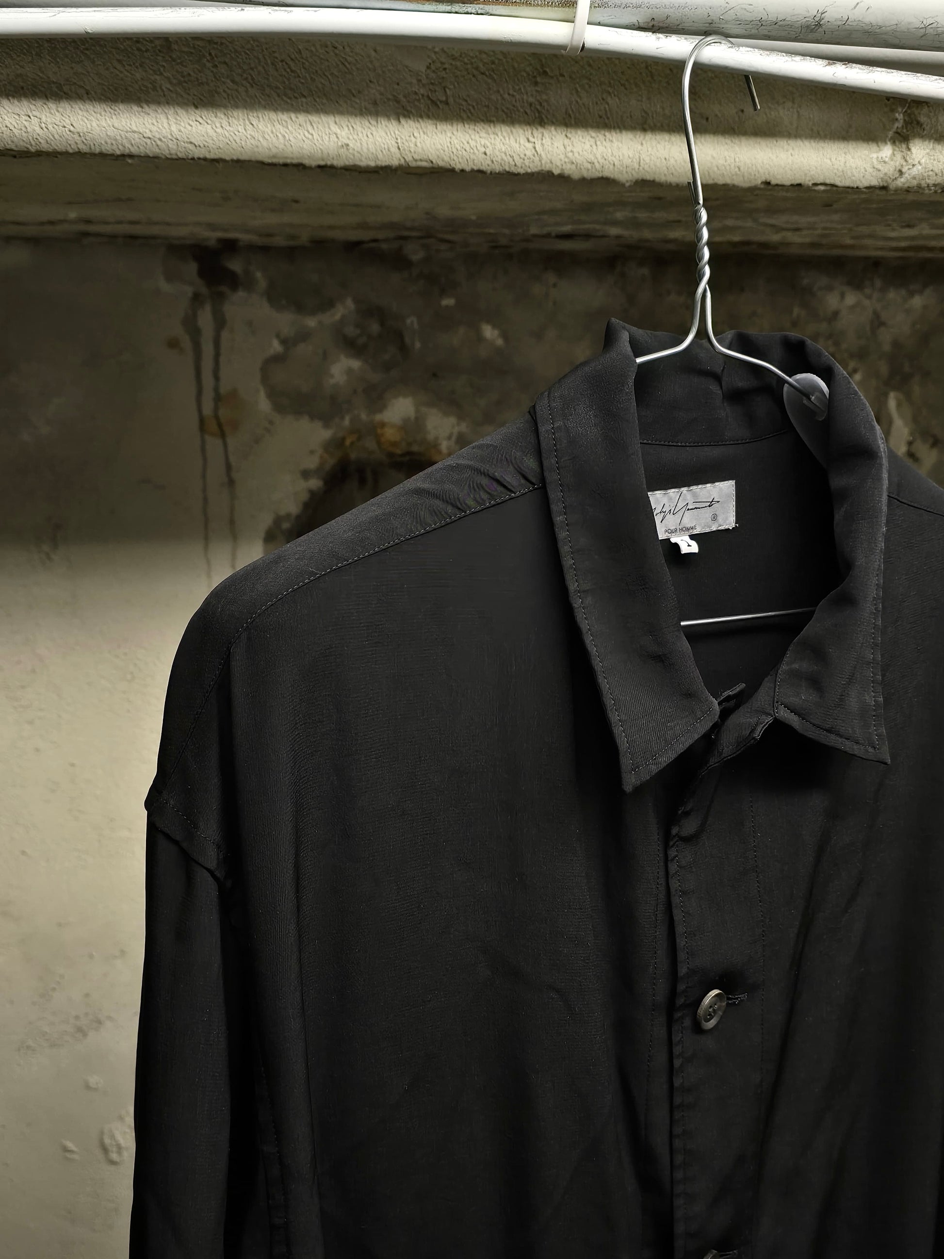 Yohji Yamamoto POUR HOMME SS24 Triacetate Poly Tuxedo Oversized Long Coat detail | DRIEW GARMENTS