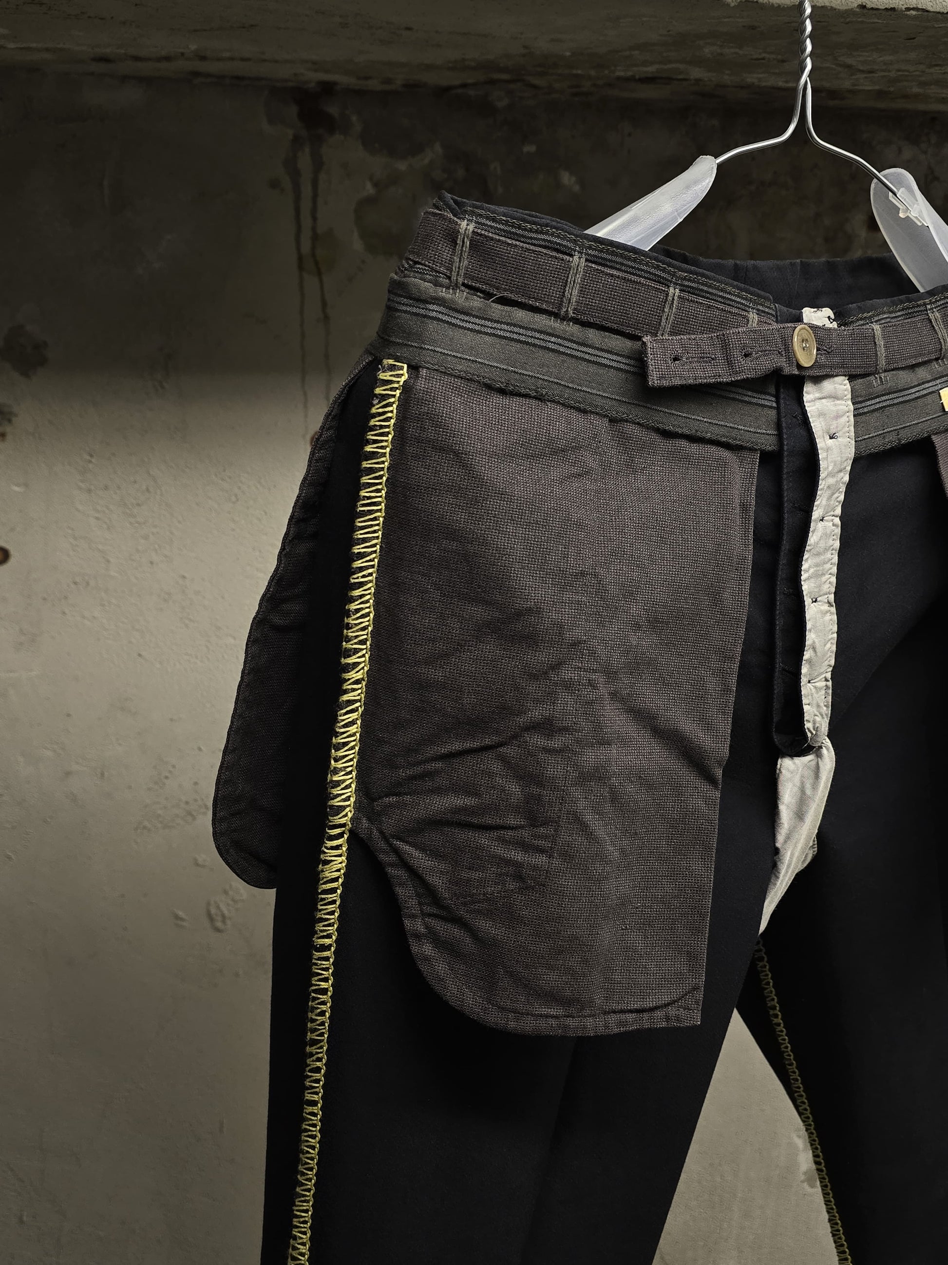Carol Christian Poell SS06 'PM/2104 RIGHT/10' Yellow Overlock Stitch Classic Trousers detail | DRIEW GARMENTS