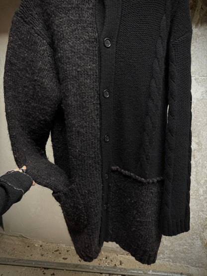 Yohji Yamamoto POUR HOMME AW15 Asymmetric Oversized Chunky Wool Cable Knit Cardigan detail | DRIEW GARMENTS