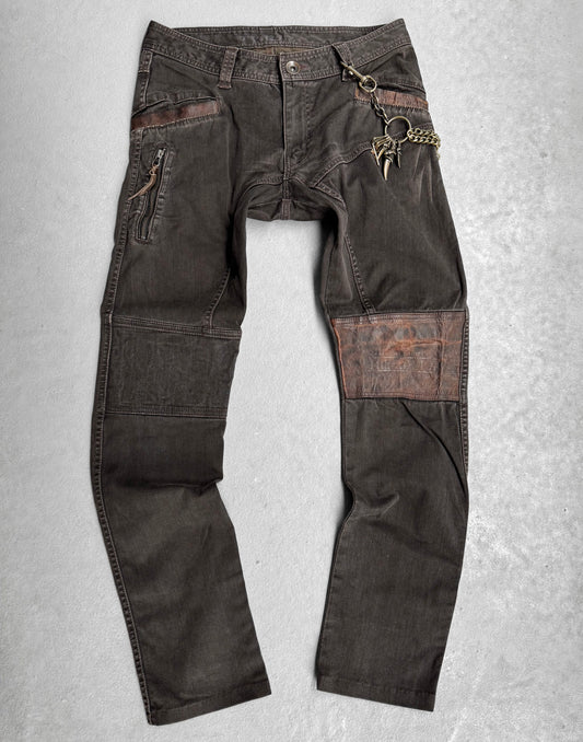 14thAddiction Early 00s Goatskin Leather Insert Bootcut Denim