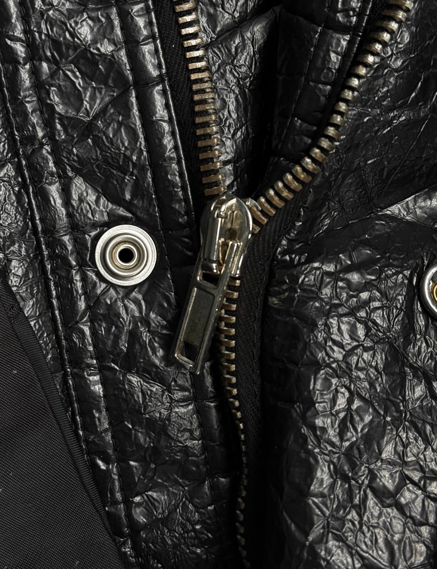 Rick Owens SS16 "CYCLOPS" Faux Leather Deconstructed Sleeve Military Jacket detail | DRIEW GARMENTS