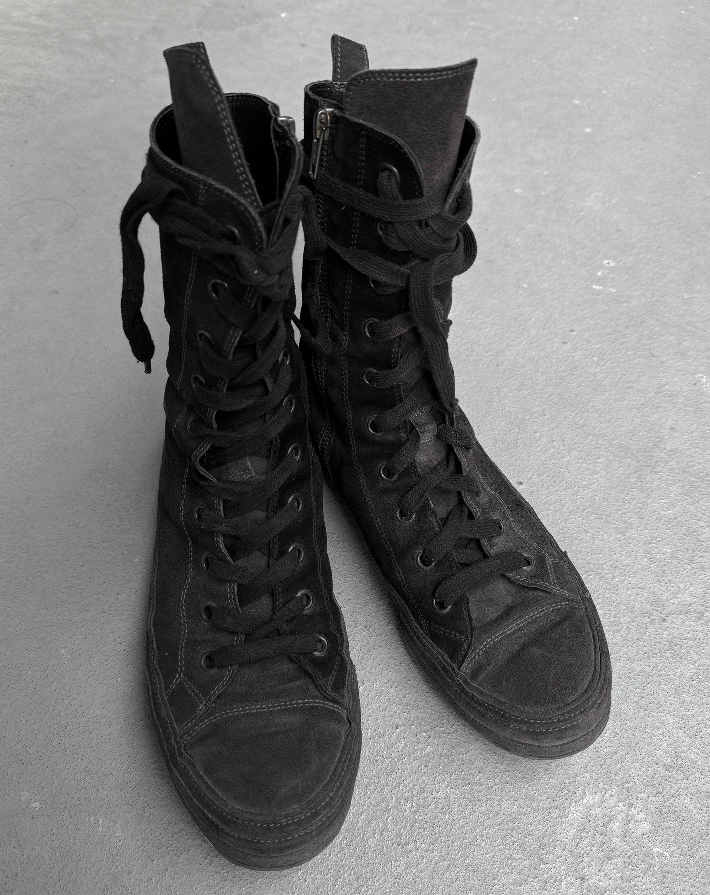 Ann Demeulemeester Scamosciato Two-toned Black Suede High-top Sneakers