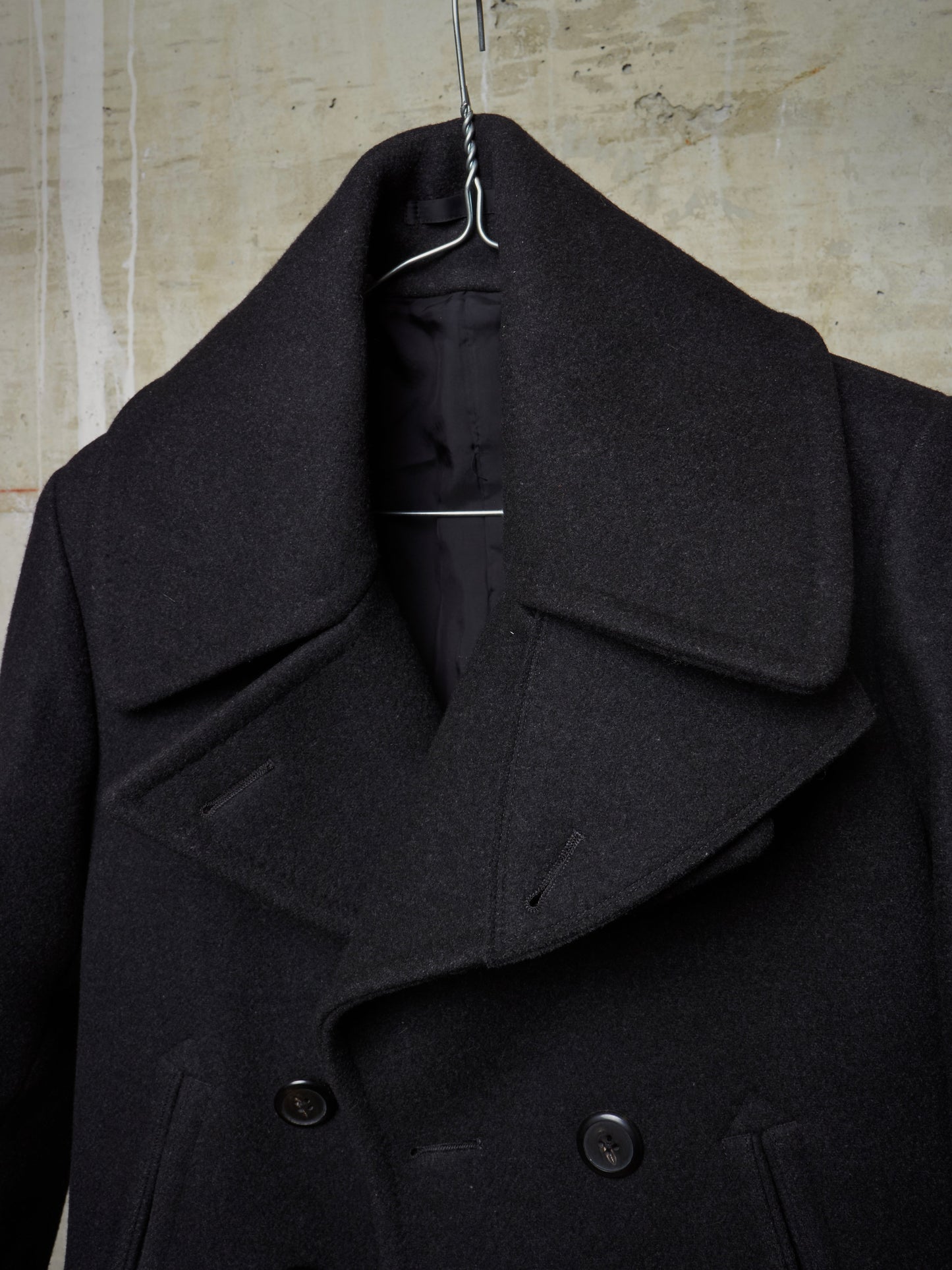 Lad Musician AW11 Charcoal Heavy Melton Wool Wide Collar Peacoat