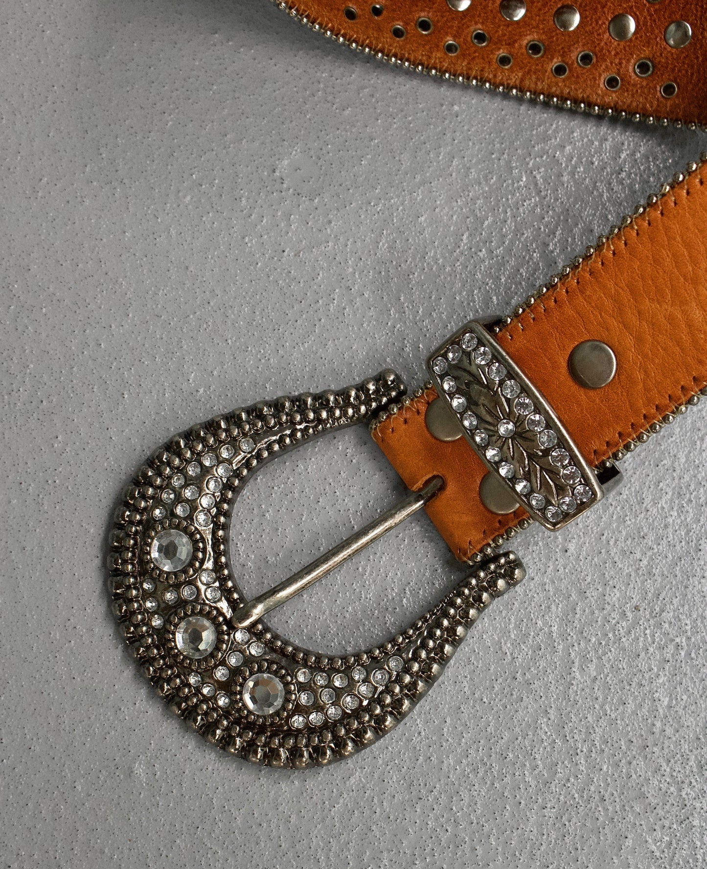 Tornado Mart Early 00s Western Studded Orange Leather Belt