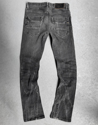 Tornado Mart Early 00s Grey Marbled Wash Skinny Bootcut Denim